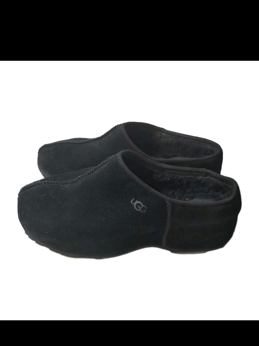 UGG Cottage Clog Slip On Shoes Black Suede Leather Women’s Size 8